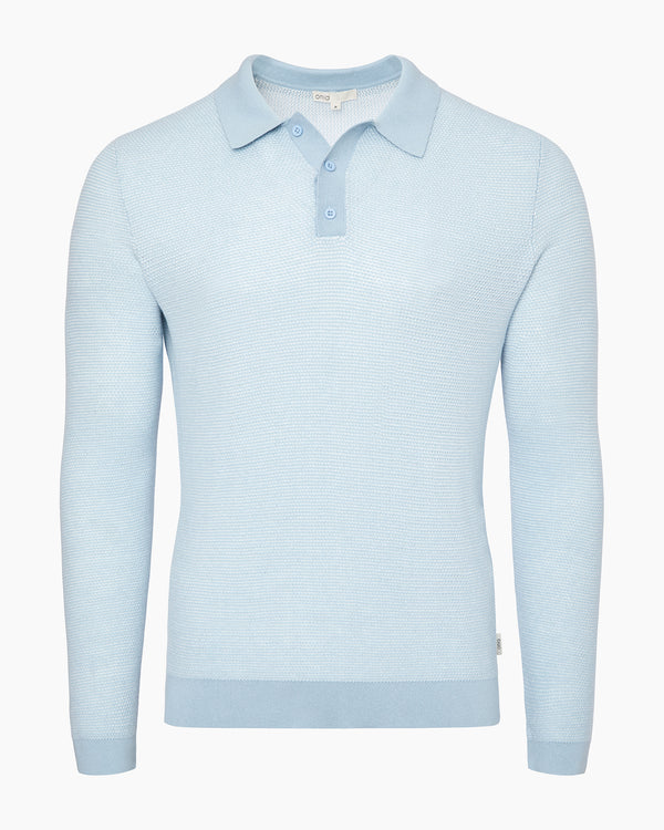 onia Cotton Textured Knit Long Sleeve Polo