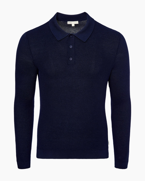 onia Cotton Textured Knit Long Sleeve Polo