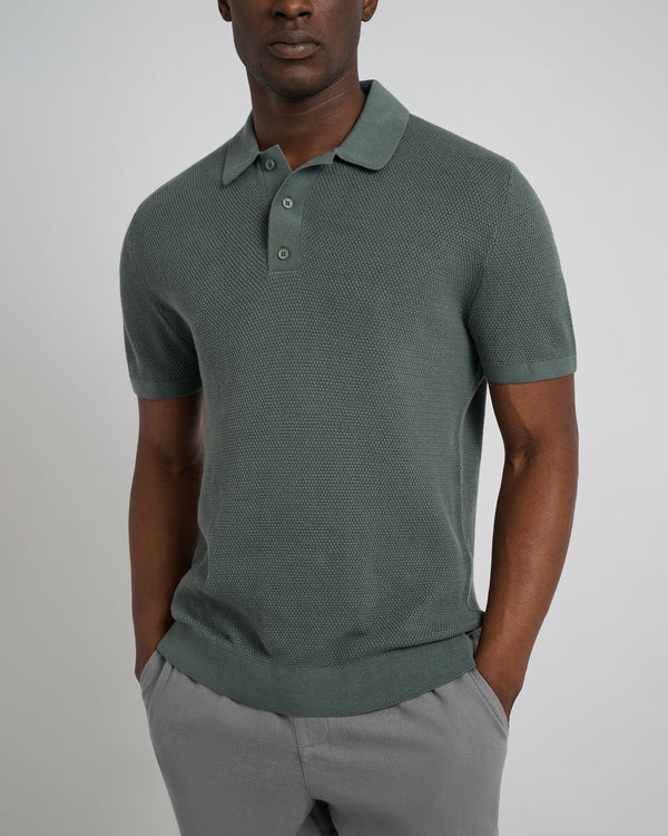Onia Cotton Textured Knit Polo Agave