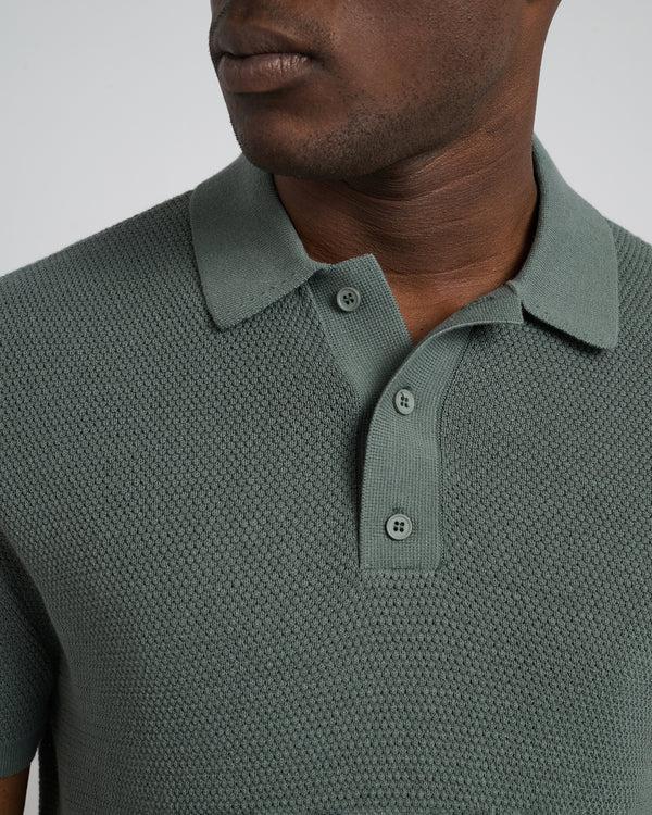 Onia Cotton Textured Knit Polo Agave