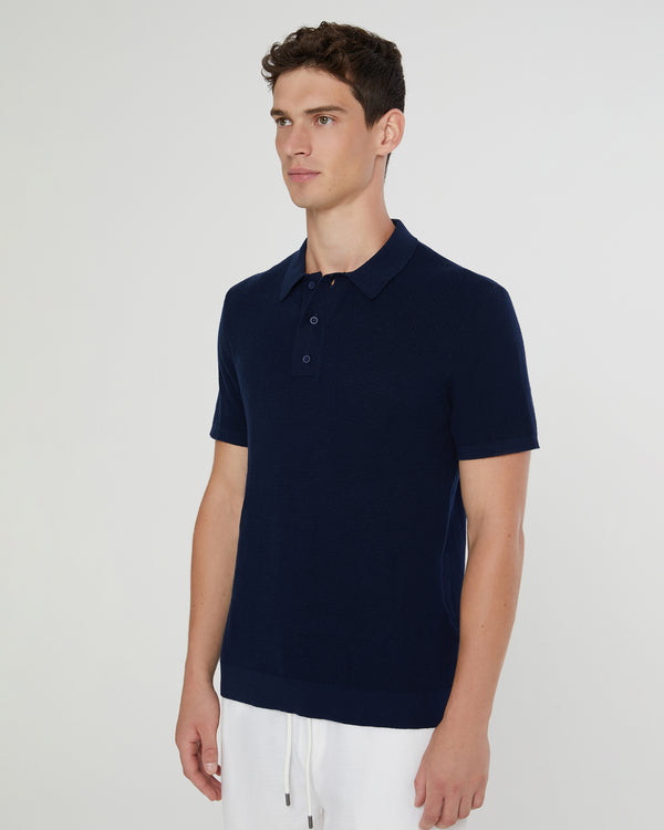 Onia Cotton Textured Knit Polo Deep Navy