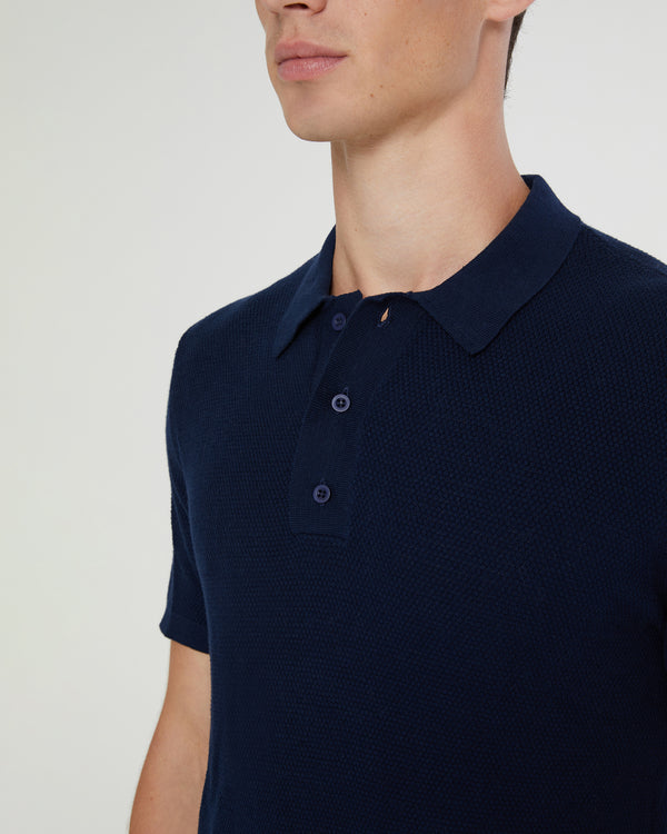 Onia Cotton Textured Knit Polo Deep Navy