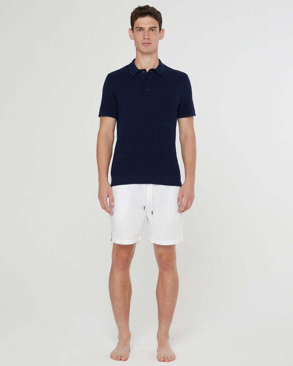 Onia Cotton Textured Knit Polo Deep Navy