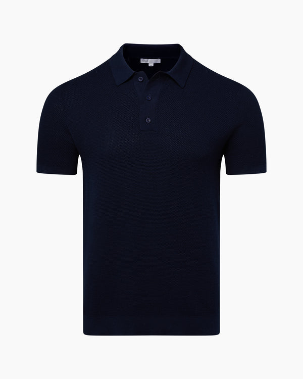 onia Cotton Textured Knit Polo Deep Navy