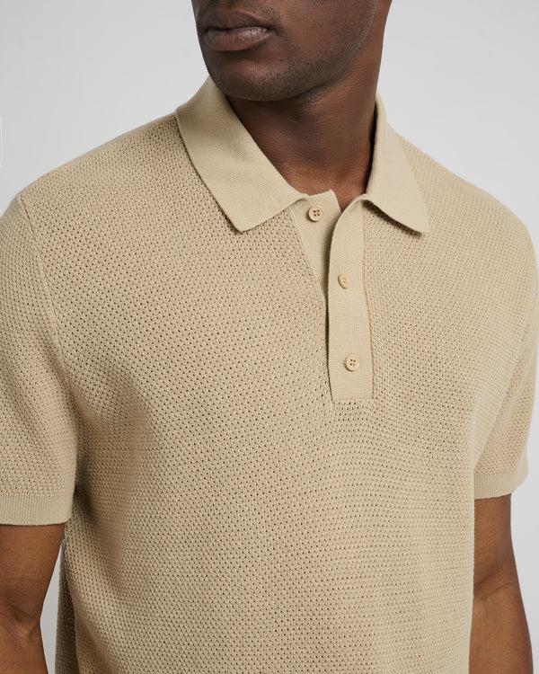 Onia Cotton Textured Knit Polo Sand