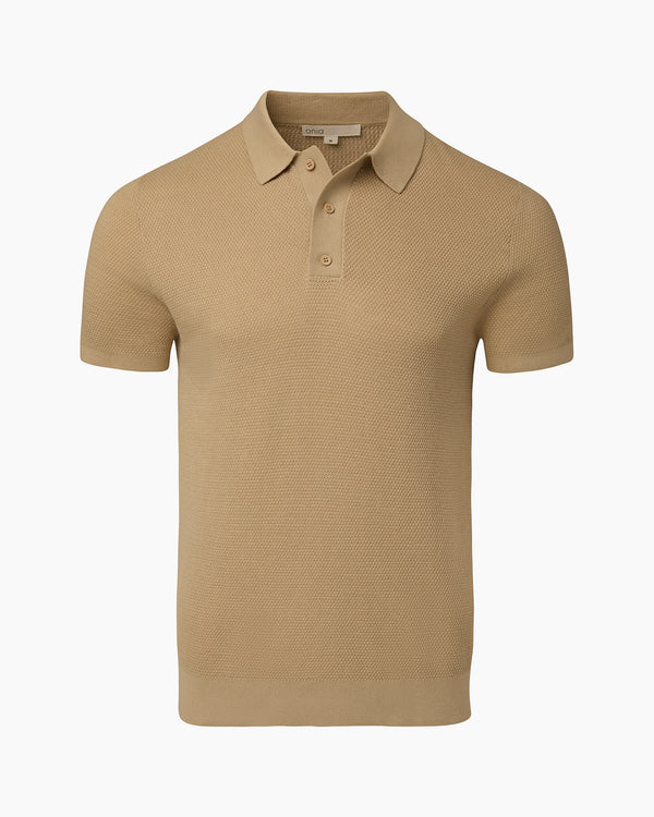 onia Cotton Textured Knit Polo Sand