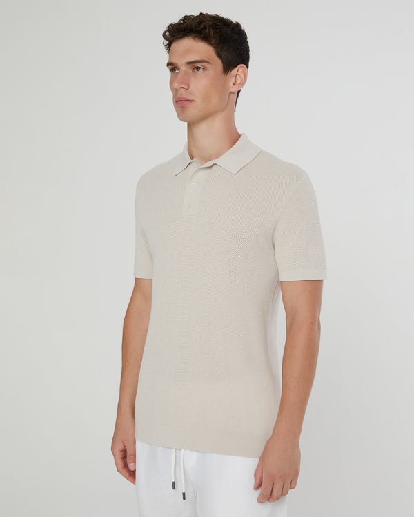 Onia Cotton Textured Knit Polo Stone