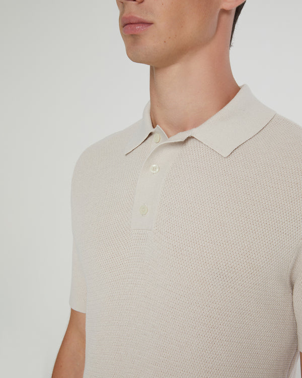 Onia Cotton Textured Knit Polo Stone