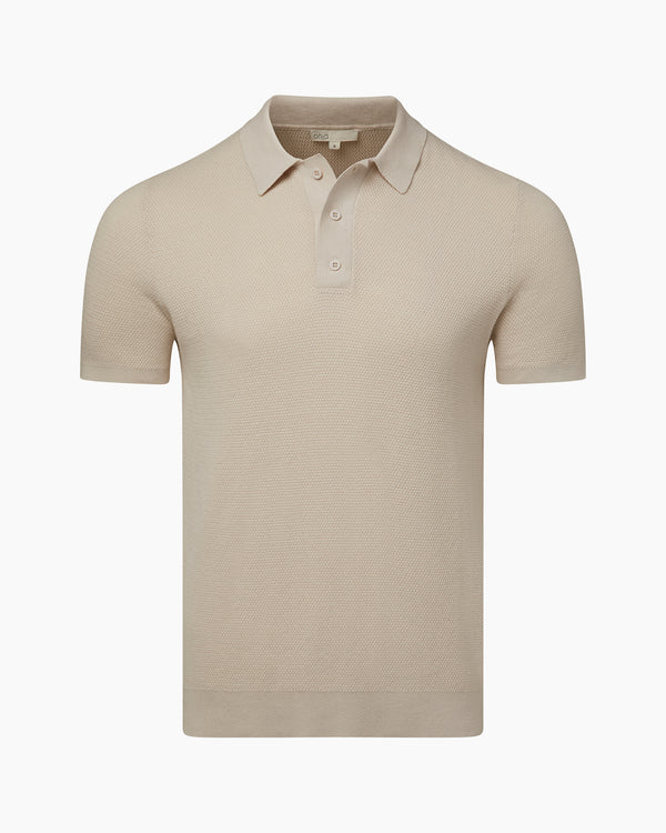 onia Cotton Textured Knit Polo Stone