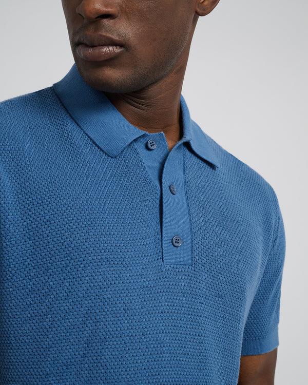 Onia Cotton Textured Knit Polo Vintage Indigo
