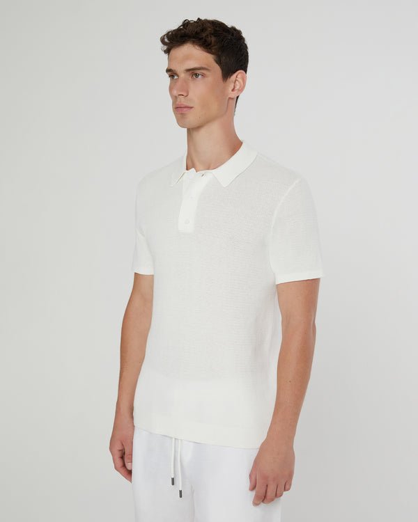Onia Cotton Textured Knit Polo White