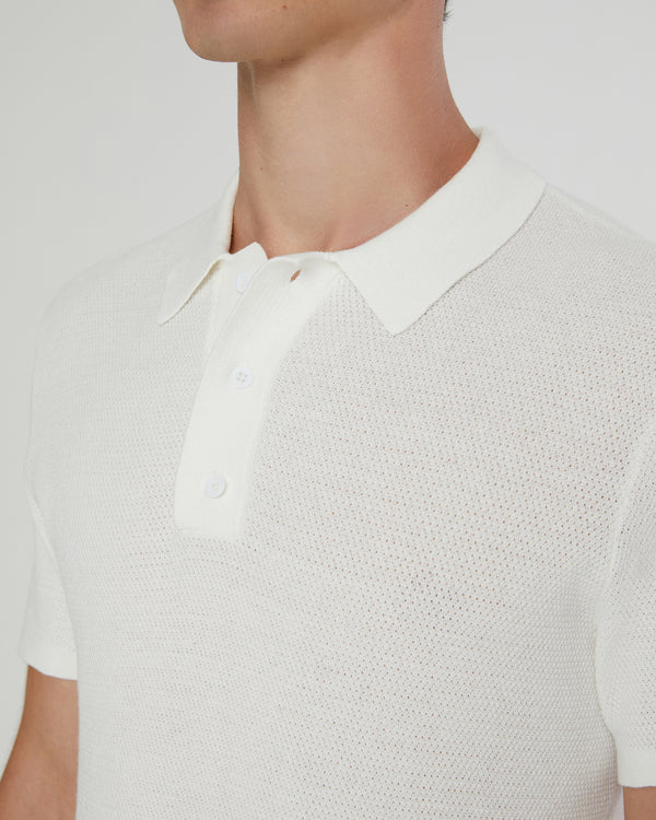 Onia Cotton Textured Knit Polo White