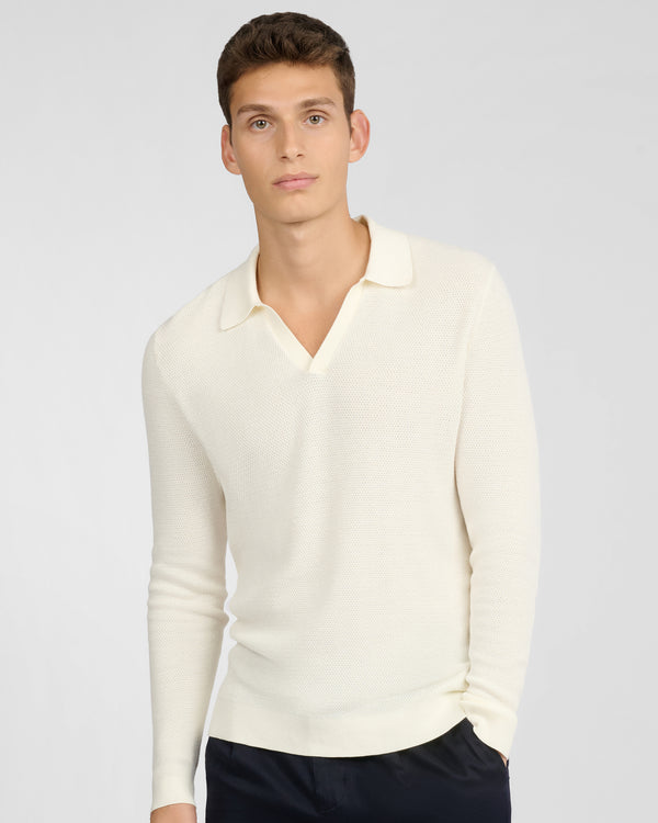 Onia Cotton Textured Long Sleeve Johnny Polo Egret