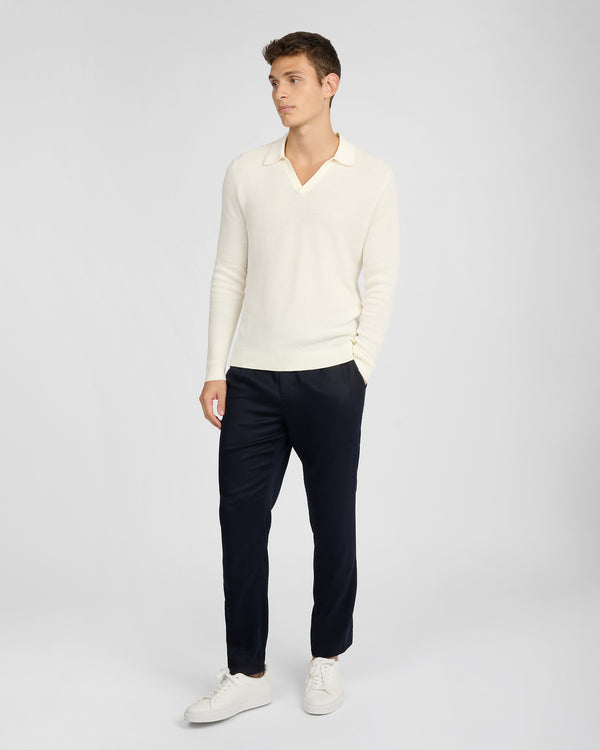 Onia Cotton Textured Long Sleeve Johnny Polo Egret