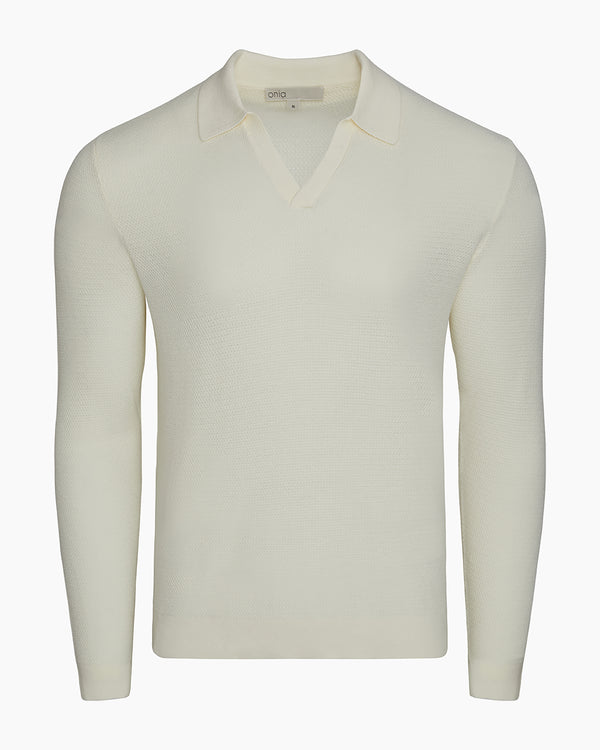 onia Cotton Textured Long Sleeve Johnny Polo Egret