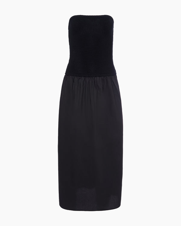 Onia Crochet Knit Poplin Maxi Dress Black
