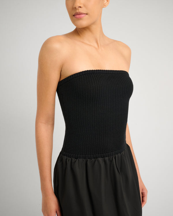 Onia Crochet Knit Poplin Maxi Dress Black