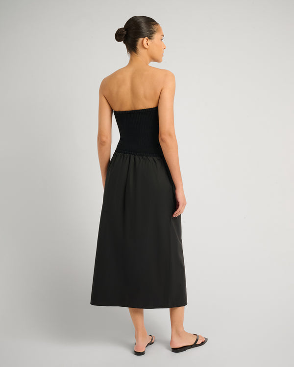 Onia Crochet Knit Poplin Maxi Dress Black