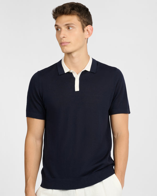 Onia Extra Fine Merino Wool Polo Midnight/White