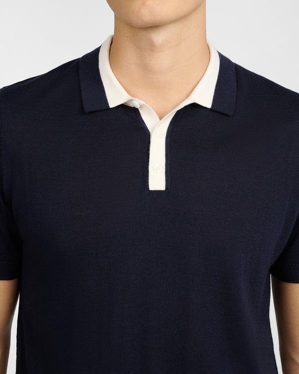 Onia Extra Fine Merino Wool Polo Midnight/White