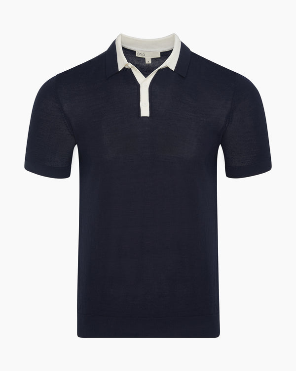 onia Extra Fine Merino Wool Polo Midnight/White