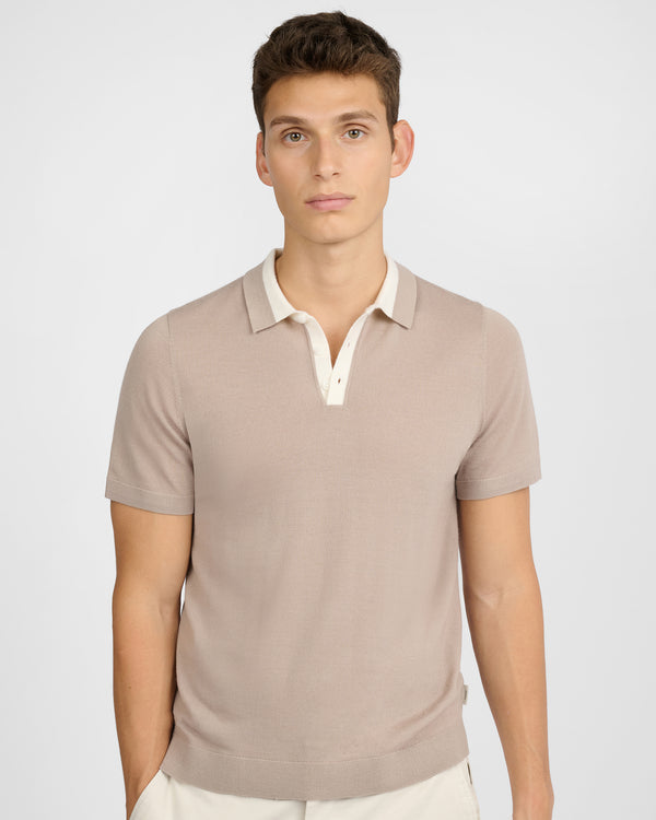 Onia Extra Fine Merino Wool Polo Oxford Tan/White