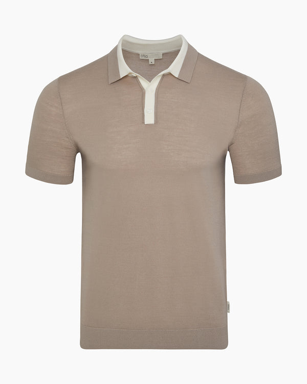 onia Extra Fine Merino Wool Polo Oxford Tan/White