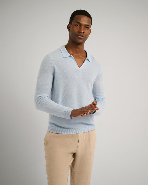 Onia Featherweight Cashmere Sweater Polo Soft Sky