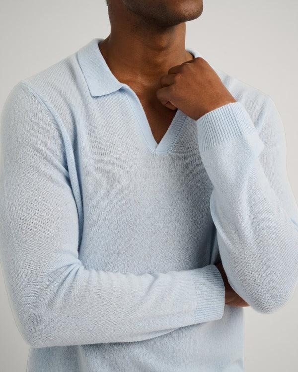 Onia Featherweight Cashmere Sweater Polo Soft Sky