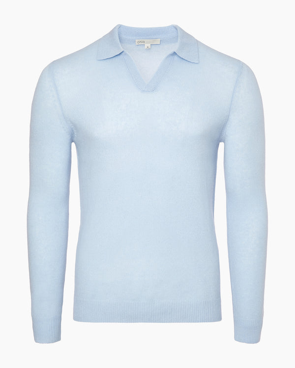 onia Featherweight Cashmere Sweater Polo Soft Sky