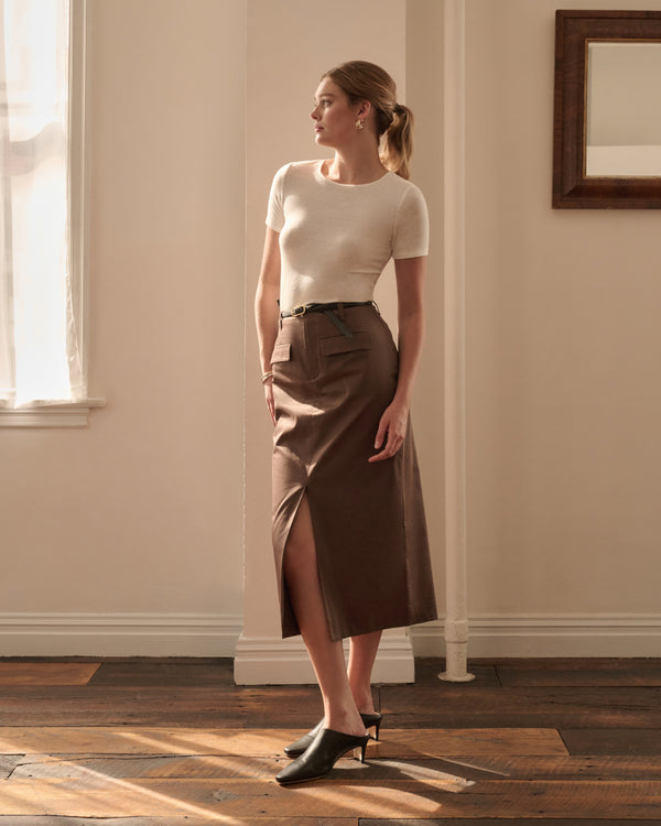 Onia Front Slit Midi Skirt Chestnut