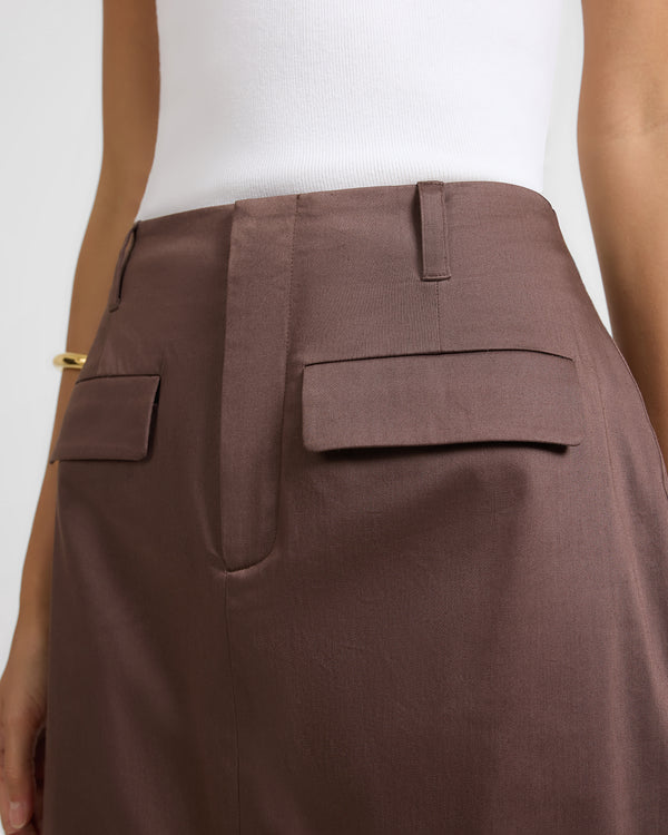 Onia Front Slit Midi Skirt Chestnut