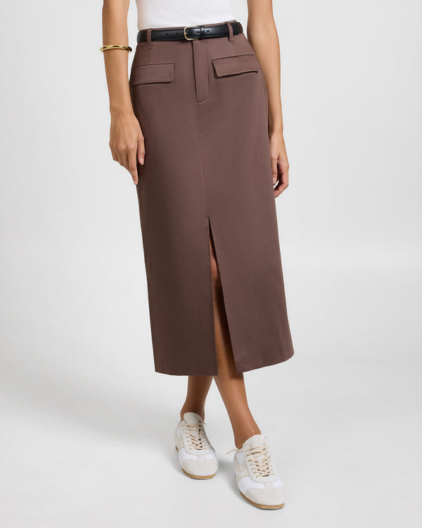onia Front Slit Midi Skirt Chestnut