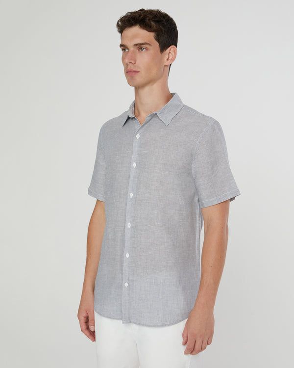 Onia Jack Air Linen Shirt Deep Navy/White