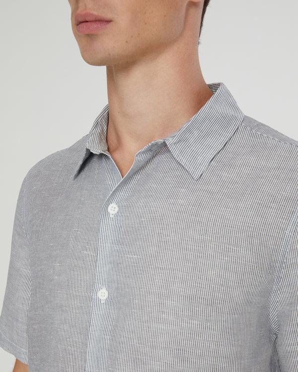 Onia Jack Air Linen Shirt Deep Navy/White