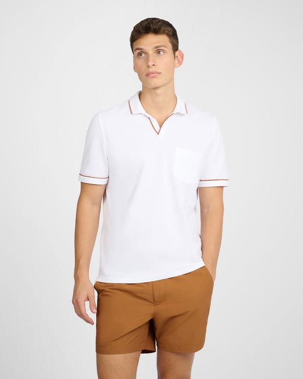 Onia Johnny Collar Pique Polo White Deep Gold