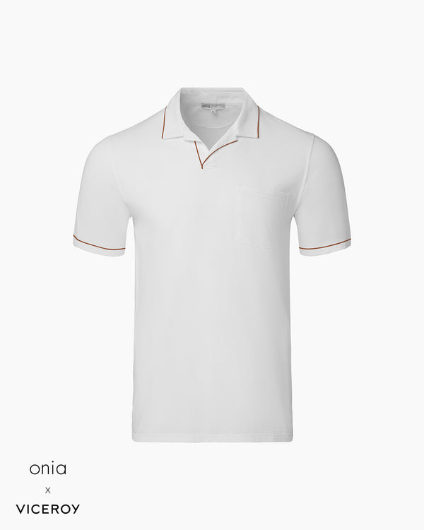 onia Johnny Collar Pique Polo White Deep Gold