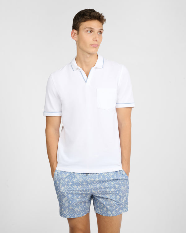 Onia Johnny Collar Pique Polo White Powder Blue