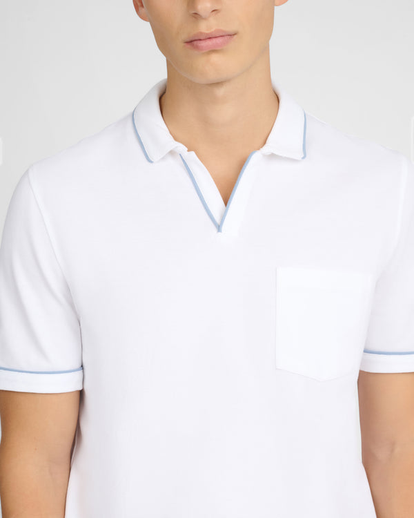 Onia Johnny Collar Pique Polo White Powder Blue