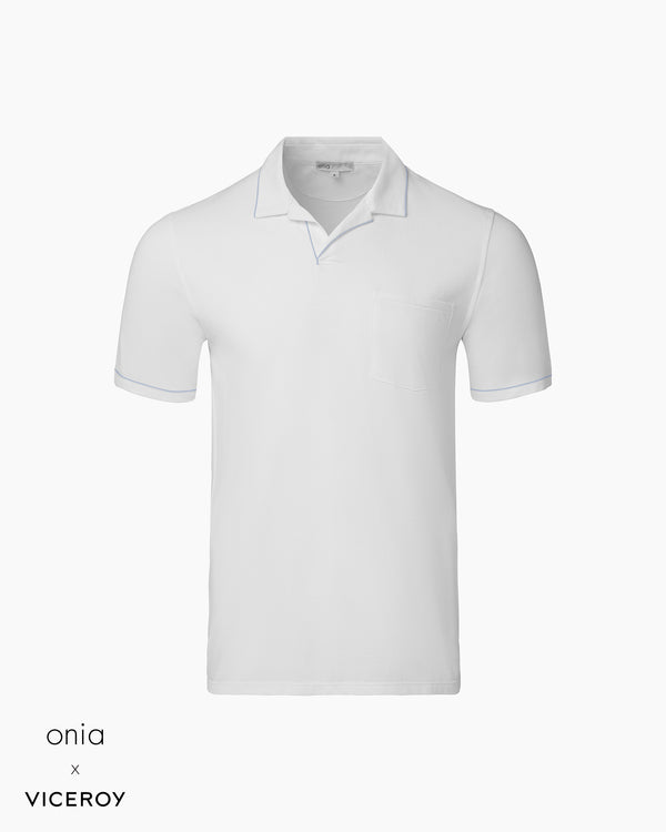 onia Johnny Collar Pique Polo White Powder Blue