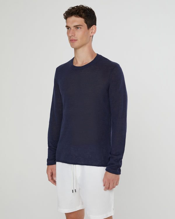 Onia Kevin Crewneck Linen Sweater Deep Navy
