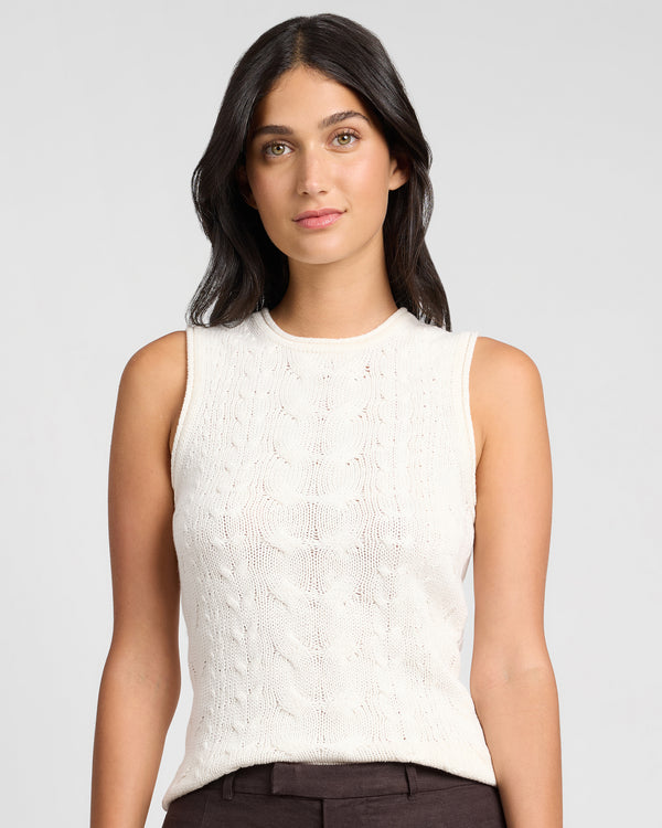onia Linen Cable Knit Tank Natural Melange