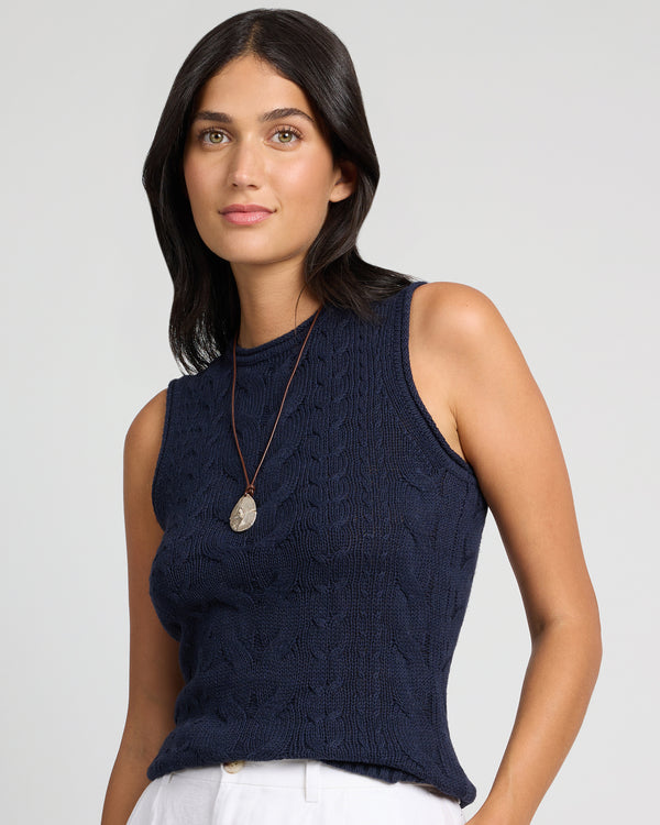 onia Linen Cable Knit Tank Noir Navy