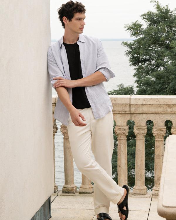 Onia Linen Cotton Stretch Cuff Pant Egret