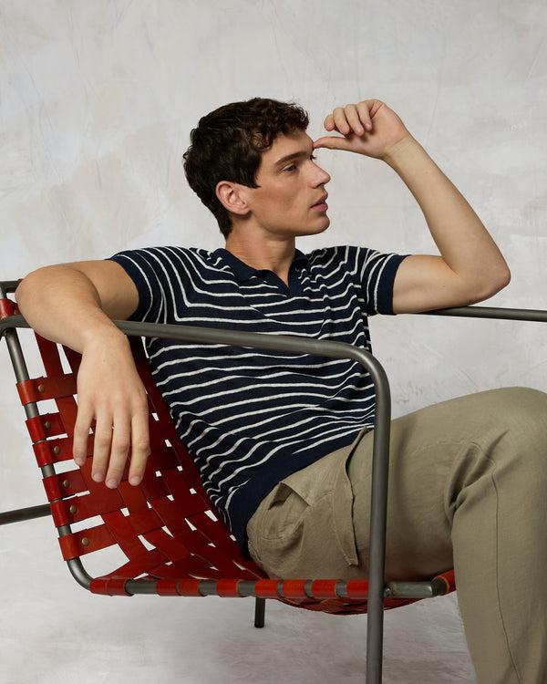 Onia Linen Johnny Polo Sweater Deep Navy/White