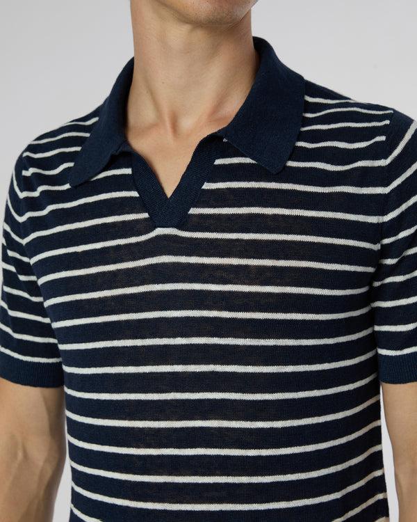 Onia Linen Johnny Polo Sweater Deep Navy/White