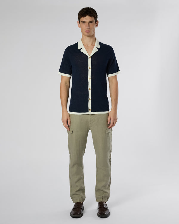 Onia Linen Knit Camp Shirt Deep Navy/White
