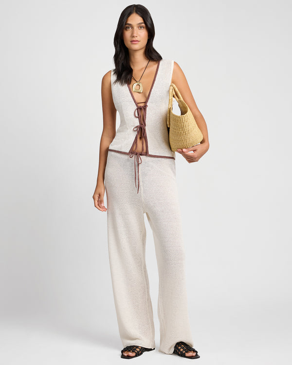 Onia Linen Knit Drawstring Pant Egret/Cappuccino