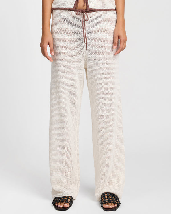 onia Linen Knit Drawstring Pant Egret/Cappuccino