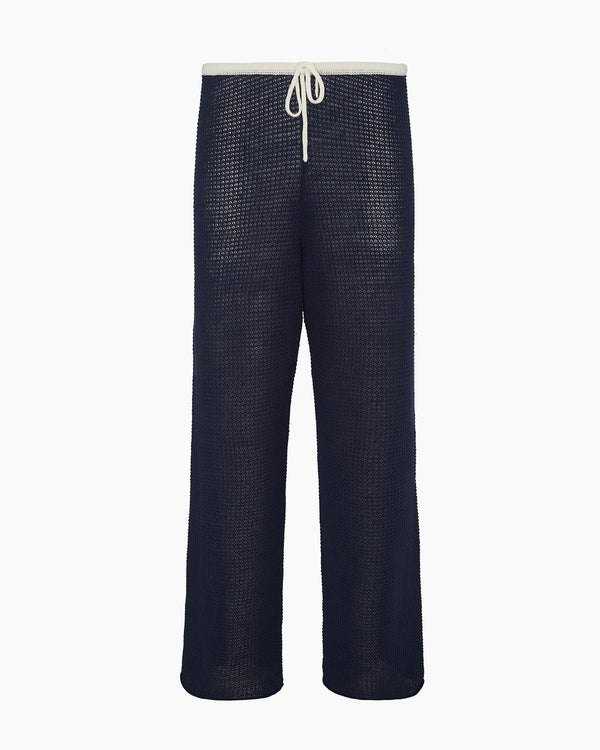 Onia Linen Knit Drawstring Pant Noir Navy/Egret